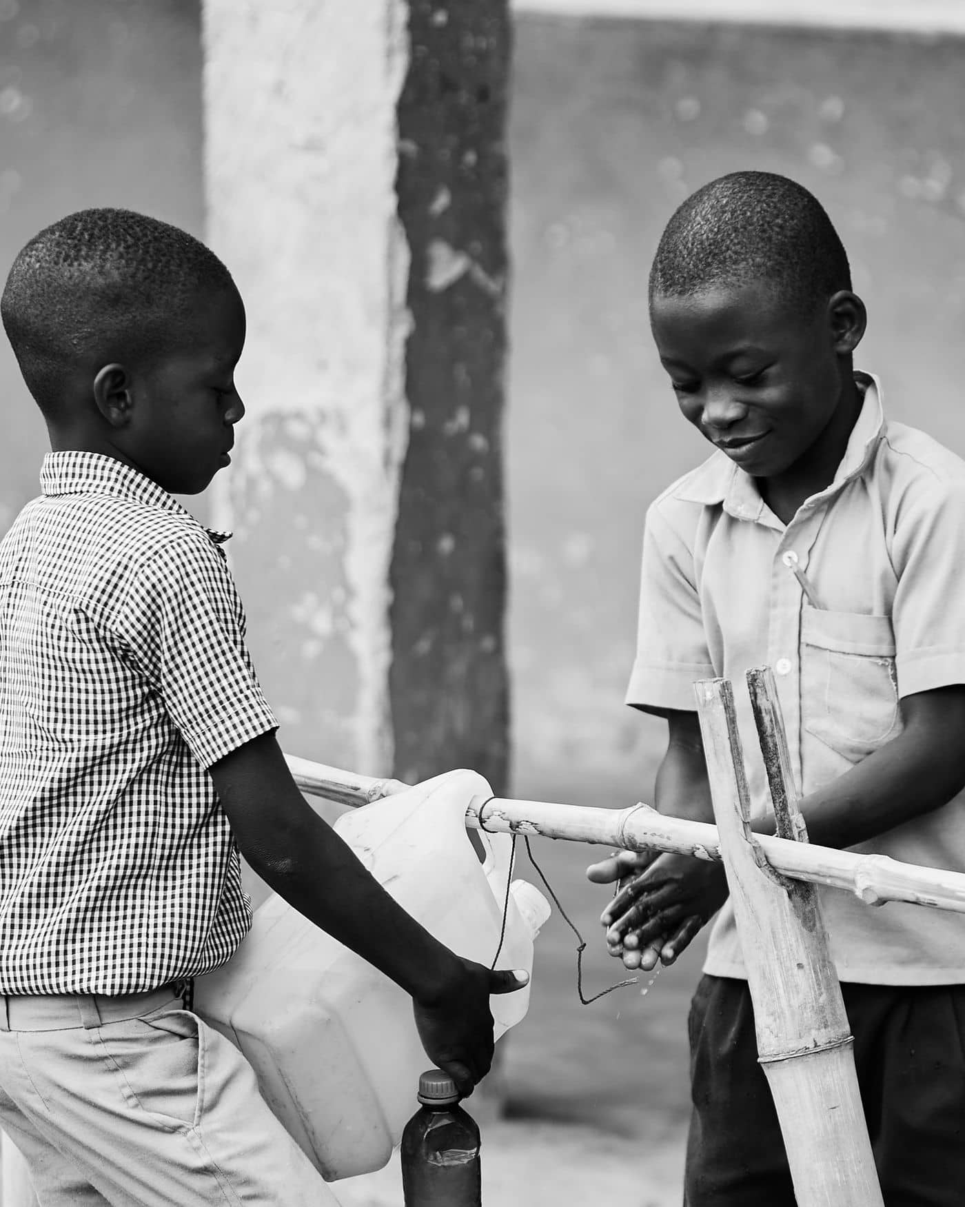 Children washing their hands